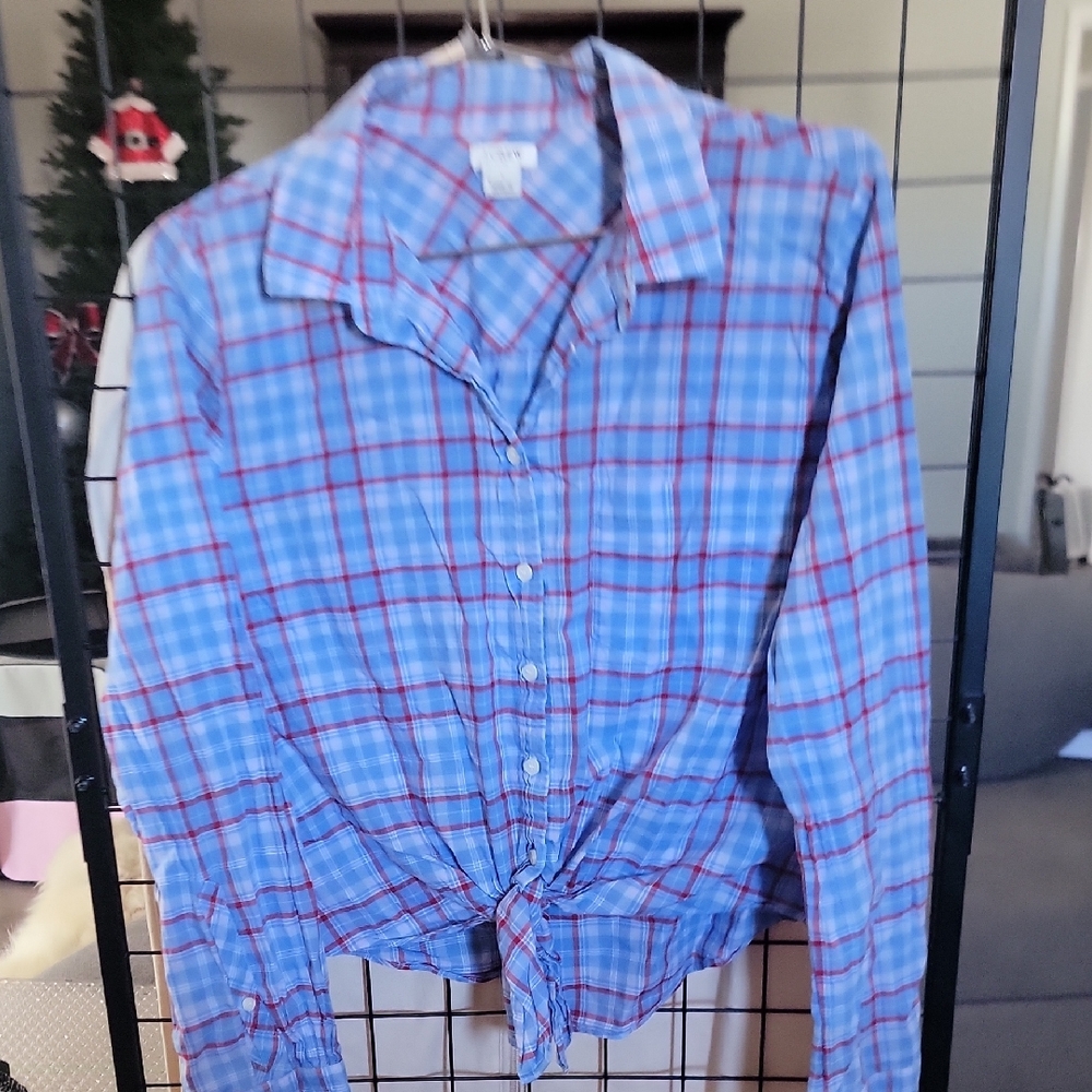J. Crew Light Blue and Red Plaid Shirt Size Large